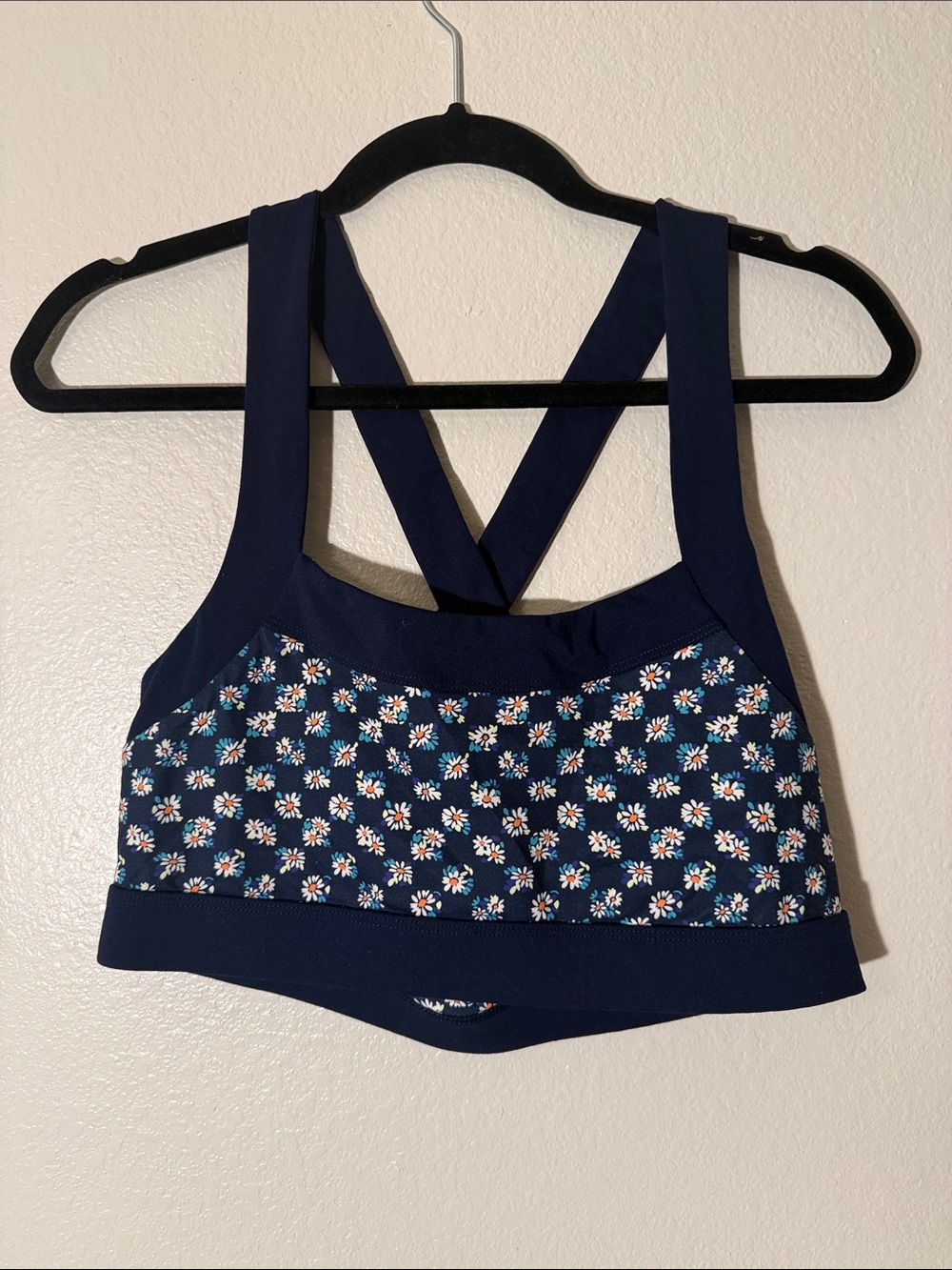Navy Floral Strappy Sports Bra - Women Intimates